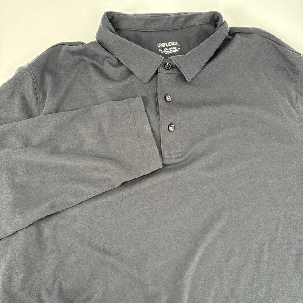 UNTUCKit Men's Polo Shirt 2XL Black‎ 100% Cotton Long Sleeve Casual Collared